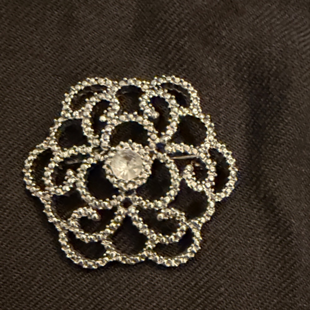 Vintage Elegant Silver Brooch with Crystal Accents
